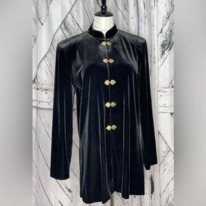 Vintage JBS Black Velvet Jacket Gold Clasps Size 12